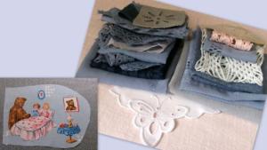  lot éléments anciens bleus , pour créations textiles, scrapbooking, patchwork, dentelles anciennes , broderies anciennes * Nicolas et pimprenelle