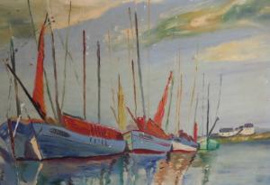 Peinture ancienne , bateaux , voiliers , bretagne, bord de mer