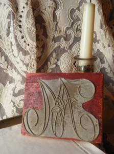 Très grand tampon ancien pour broderie , M,  14 x 11 cms