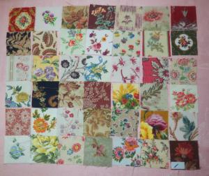   Lot de 42 petits coupons de tissus anciens pour patchwork..