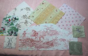 Un lot de tissus anciens et vintage, pour patchwork et à broder *** motifs, scrapbooking