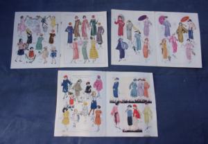 3 DOUBLES PAGES couleur  de la revue ancienne LE MIROIR DES MODES , années 1922,1923, grand format