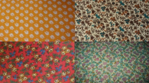 Un lot de 4 coupons de tissus anciens ou vintage à petites fleurs et petits motifs pour patchwork