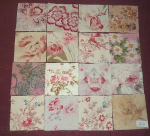  LOT DE 16 COUPONS DE TISSUS ANCIENS POUR PATCHWORK, coloris roses