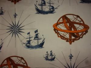 TISSU ANCIEN BATEAUX VOILIERS .Bord de mer