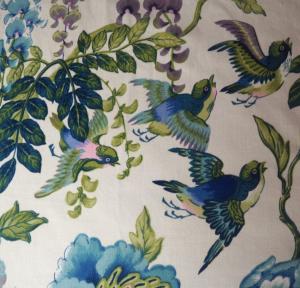 Tissu ancien oiseaux , fleurs , glycines