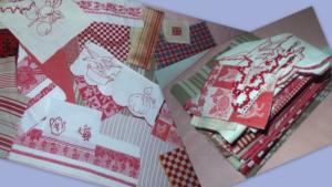 1 Lot de  tissus anciens pour patchwork, scrapbooking, , 270 grammes, des petits morceaux, dominance rouge **