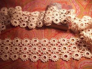 Large BANDEAU ANCIEN DENTELLE ORIGINALE CROCHET** dentelle main coloris naturel