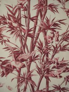 Tissu ancien , motifs d'oiseaux , rouge /rose