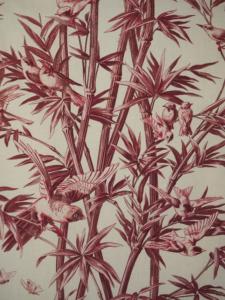 Tissu ancien , motifs d'oiseaux , rouge /rose