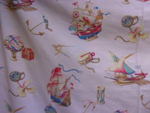 Tissu ancien, bateaux,  voiliers , mer